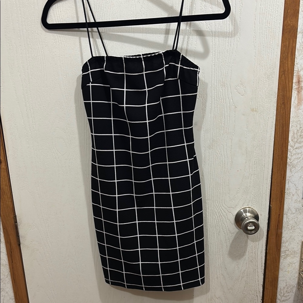 Elegant Black and White Grid Dress